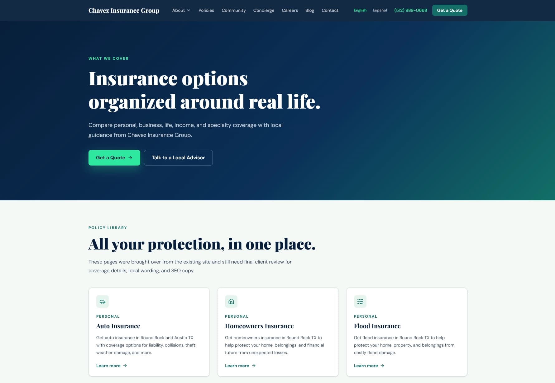 Chavez Insurance Group policy page